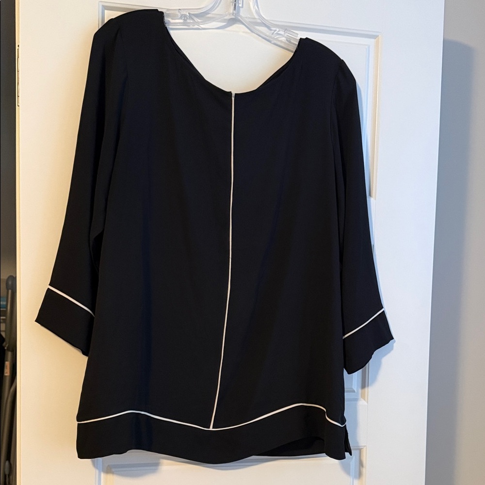 Ann Taylor Black Blouse with White Piping